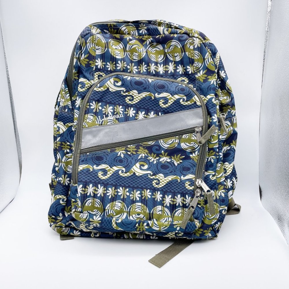 L.L. Bean Blue and Green Hawaiian Island Printed‎ Multi-pocket School Backpack